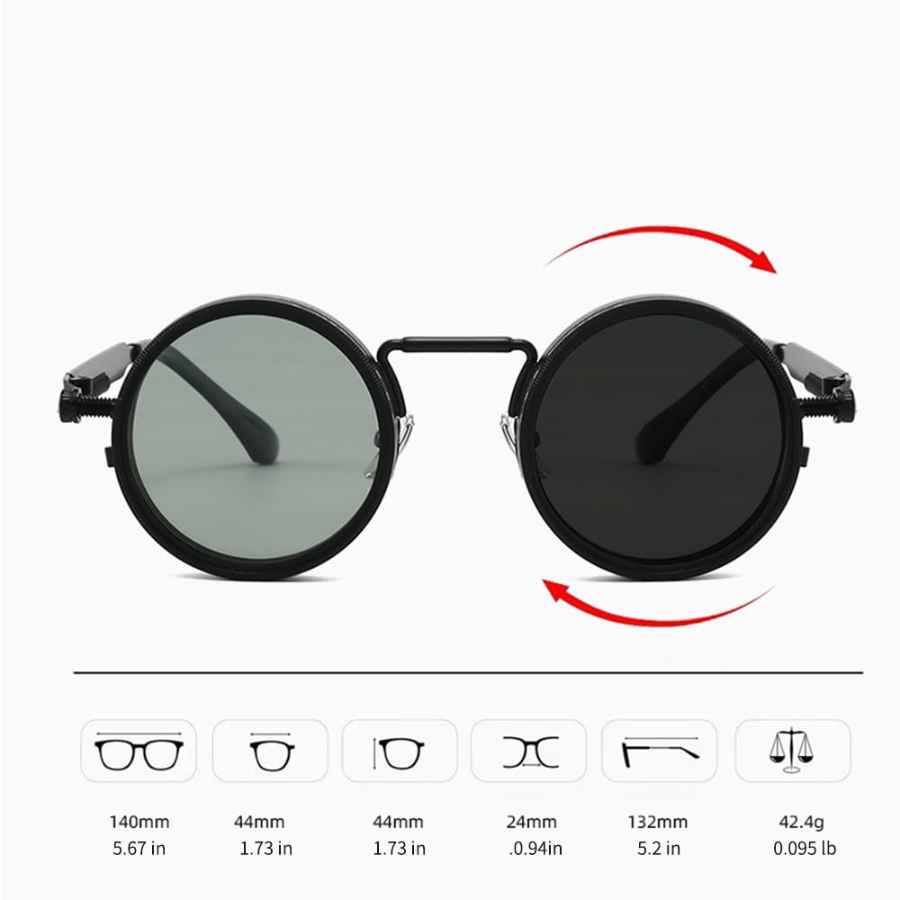 YG Culture Steampunk Rotating ND Filter Sunglasses, Adjustable Tint & UV400 Protection for Driving, Fishing, and Outdoor Activities (Black Frame)