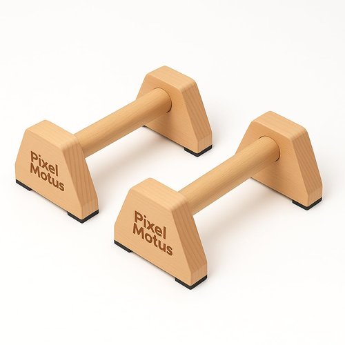 Pixel Motus Wooden Push Up Bars – Solid Beechwood Parallettes with Ergonomic Wrist-Friendly Handles, Non-Slip Rubber Feet, Heavy-Duty Home Workout Bars for Calisthenics, Strength Training & Dips