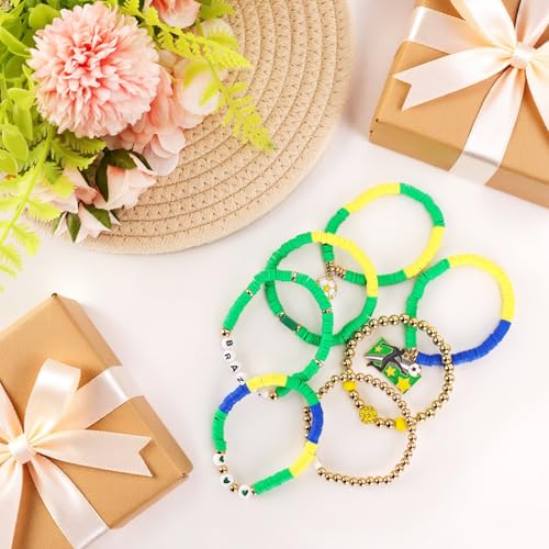 Soccer Bracelet for Women - Brazil Charm Beaded Stretch Bracelet
