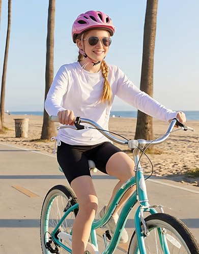 Long Sleeve Rash Guard for Girls - UPF 50+, Quick Dry, White, 11-12 Years