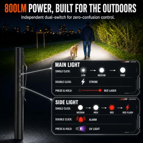 Dikotra X9 Pro Ultra Flat Pocket Flashlight with Red Laser, Black