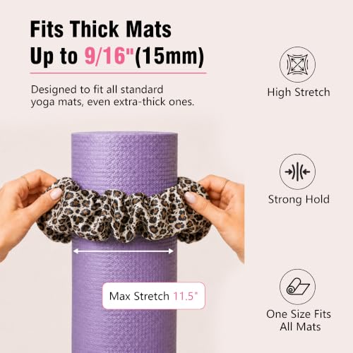 Durable Yoga Mat Scrunchie Carrier - 1 Pack Brown Leopard