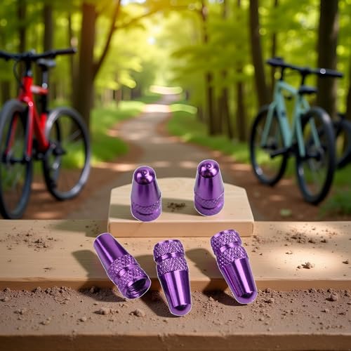 Purple Aluminum Presta Valve Stem Caps - 5 Pack for MTB & Fixie