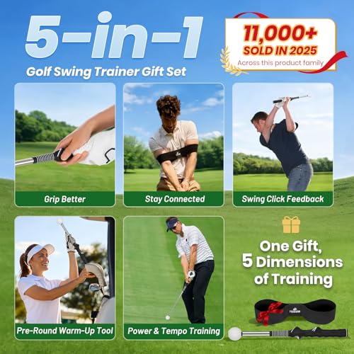 Retractable Golf Swing Trainer for Right-Handed Golfers - 5-in-1 Training Aid