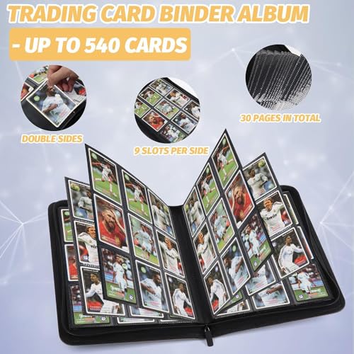 Premium 9 Pocket Trading Card Binder with Zip Closure - Holds 540 Cards
