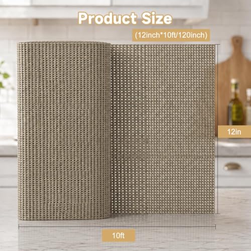 Non-Slip Shelf Liner for Kitchen Cabinets and Drawers, 12in x 10ft, Beige