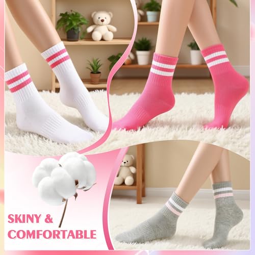 Kids Crew Athletic Socks - 6 Pairs Pink & White, Age 3-6 Years