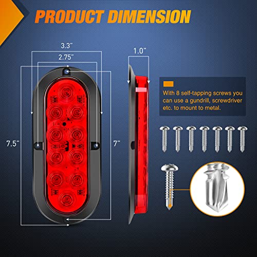 Nilight 6 Pack 6 Inch Red & White Trailer Tail LED Lights with Screws