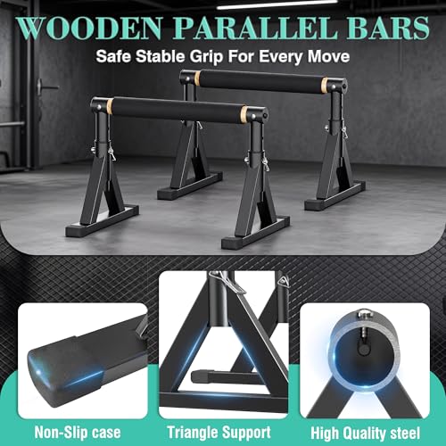 Wooden Parallel Bars 10-14" - Adjustable Height, 600LB Capacity for Home Gym