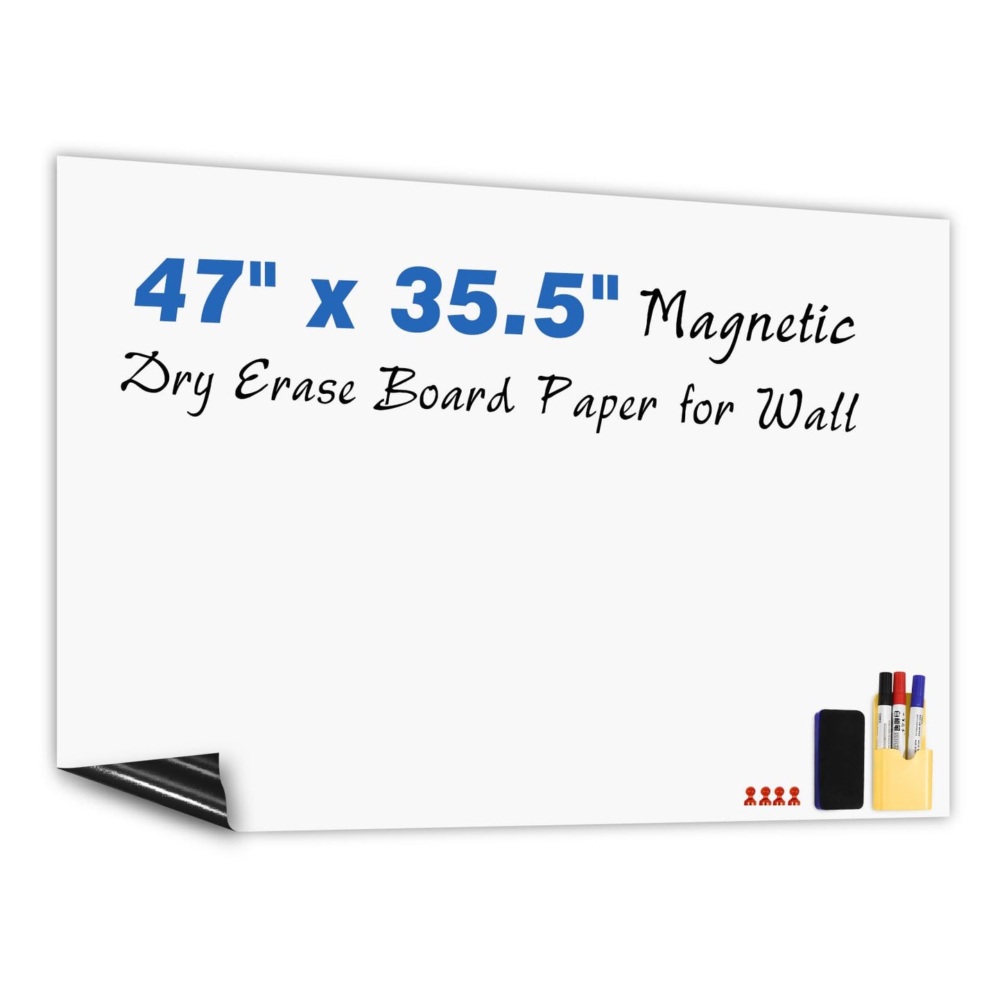 Magnetic White Board Sticker 47"x35.5" Magnetic Dry Erase White Board Paper for Wall Whiteboard Sticker for Teacher Supplies Removable Peel and Stick Whiteboard Contact Paper