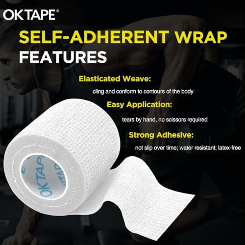 OK TAPE 24 Rolls Self-Adhesive Bandage Wrap 2in White – Cohesive Elastic Athletic Tape