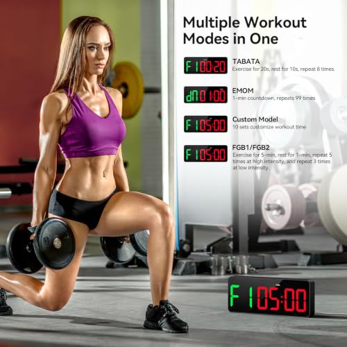 Tempospark Black 12-Inch LED Gym Timer Clock with Remote - Interval & Stopwatch for Workout & Office