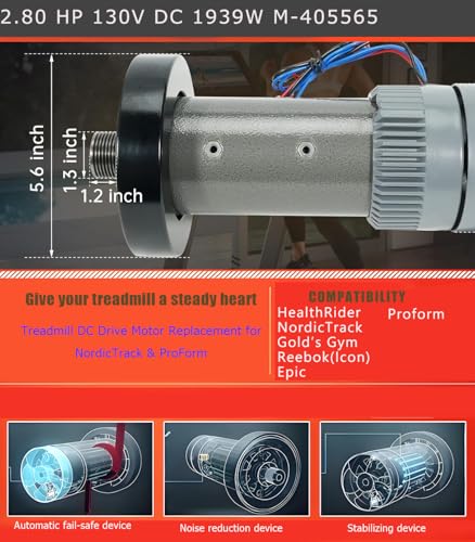 2.80 HP Treadmill DC Drive Motor with Flywheel - Replacement Parts