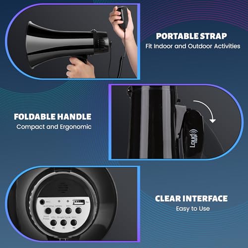 Portable 35W Megaphone Bullhorn with Siren & Detachable Mic - Black