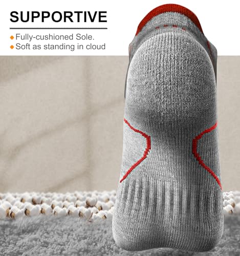 Men's Athletic Ankle Socks - 4 Pairs Cushioned Arch Support - Gray Heather
