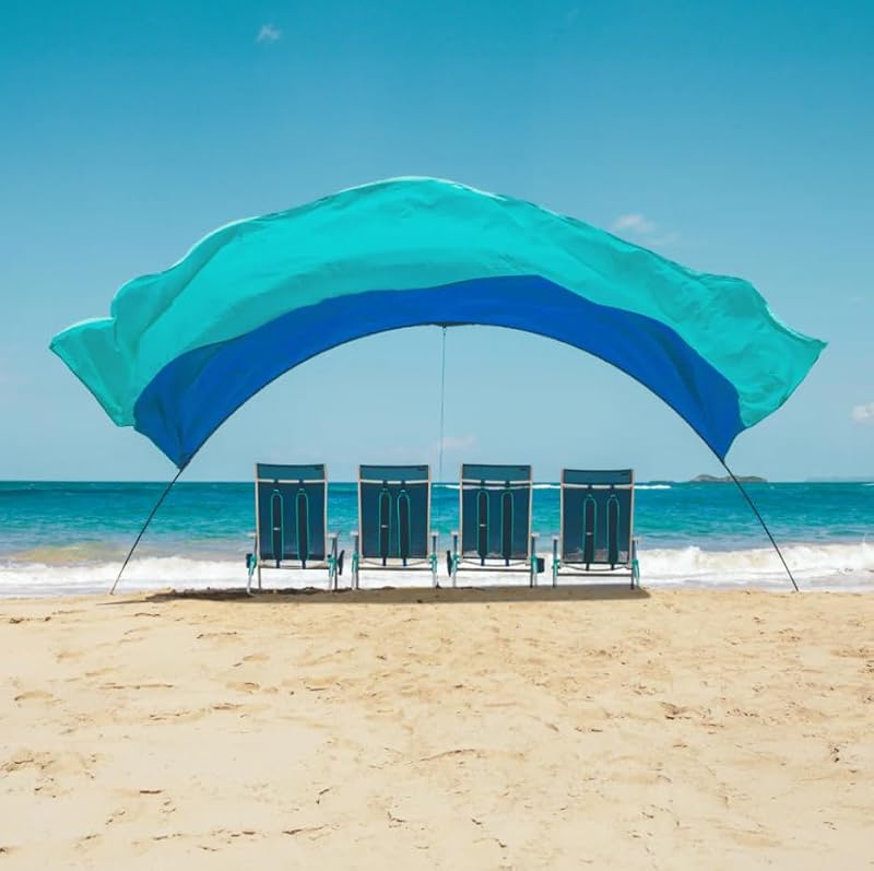 Wind-Powered Beach Canopy | 150 Sq Ft Shade for 8 People | UPF 50+ Protection