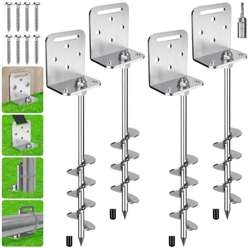 Ground Anchors 4-Pack 18 Inch Screws with L Bracket for Trampolines, Sheds, Tents