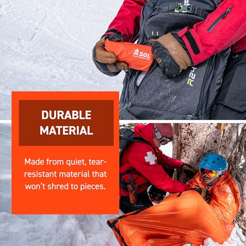 SOL Emergency Bivvy XL with Rescue Whistle - Reflective Survival Blanket & Shelter, Orange, 84x60 Inches