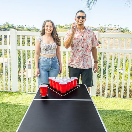 8-Foot Portable Beer Pong Table - Black - Durable & Lightweight