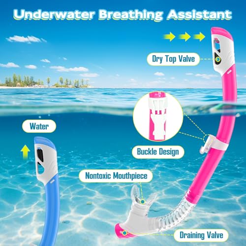 Kids Snorkeling Gear Set - Anti-Fog Clear View Mask & Snorkel - Blue+Pink