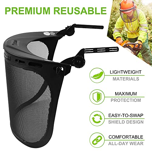 GREEN DEVIL Replacement Metal Mesh Visor Protective Face Shield with Mounting Bracket for Chainsaw/Forest Hard Hats/Helmets ANSI Z87.1