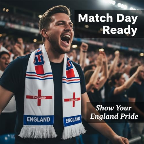 England National Team Soccer Scarf - Double-Sided Flannelette 53x7 Inch