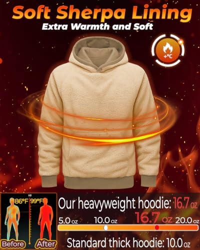 Boladeci Mens Sherpa Lined Hoodie Pullover Heavyweight Fleece