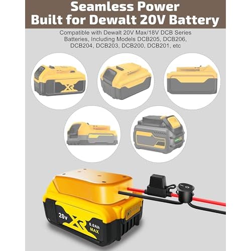 1-Pack for Dewalt 20V Battery Adapter for Power Wheels Battery Upgrade Conversion Kit with Switch, Fuses, Wire Connectors, 12AWG Wire, Power Tool Drill Battery Converter Adapter for DIY RC Car Toy Etc