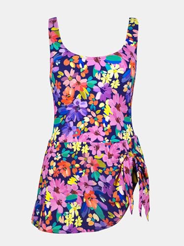 CUPSHE Women's Navy Blue/Magenta One-Piece Swimsuit Self Tie Knot Swim Dress Large