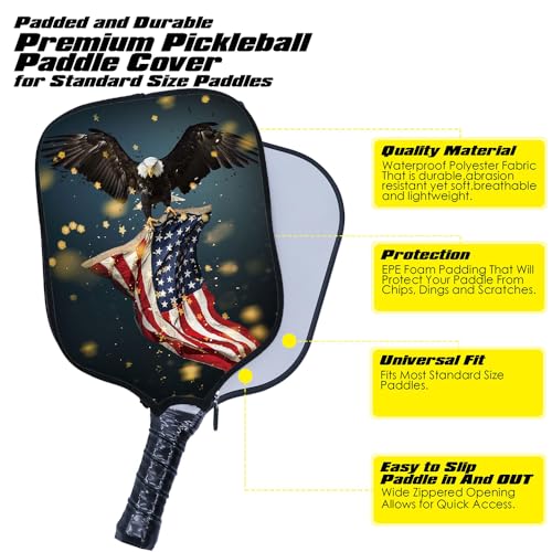 Personalized Pickleball Paddle Cover - American Flag Design