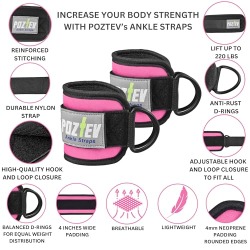 Adjustable Padded Ankle Straps for Cable Machine - Pink