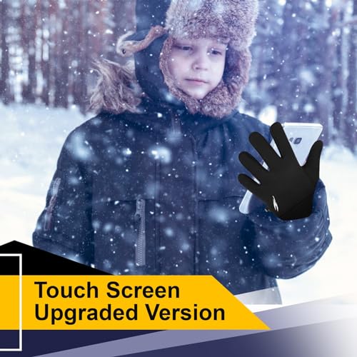 Kids Thermal Winter Gloves - Touch Screen Anti-Slip Fleece - Black, X-Small