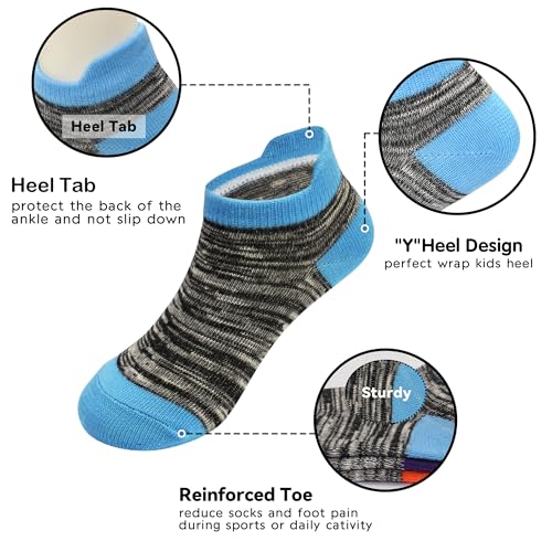 Kids Ankle Athletic Socks - 12 Pairs, Multicolored, Ages 7-10