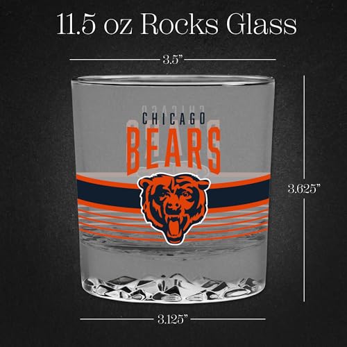 Chicago Bears NFL 11.5oz Rocks Glass - Heavy Base Whiskey Tumbler, Durable Home Bar Drinkware