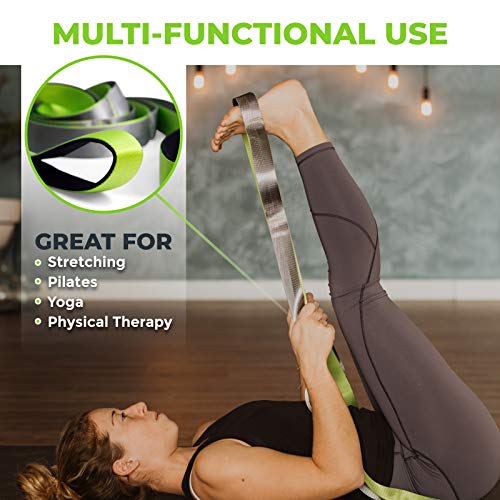 Stretching Strap for Physical Therapy - 8' Long, 12 Loops, Green/Grey