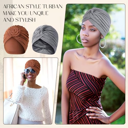 African Headwraps Set - 4 Soft Turbans for Women, Pre-Tied & Pleated