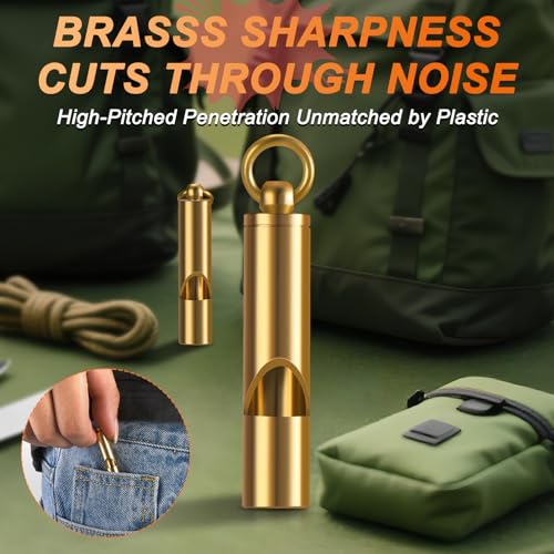Solid Brass Emergency Whistle 2-Pack - 120dB Pealess Safety Signal for Hiking