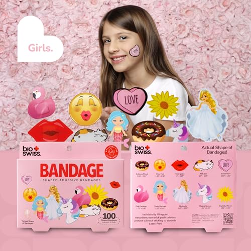 Girls Assorted Animal Food-Shaped Bandages, 100 Count - Fun, Latex-Free Wound Care