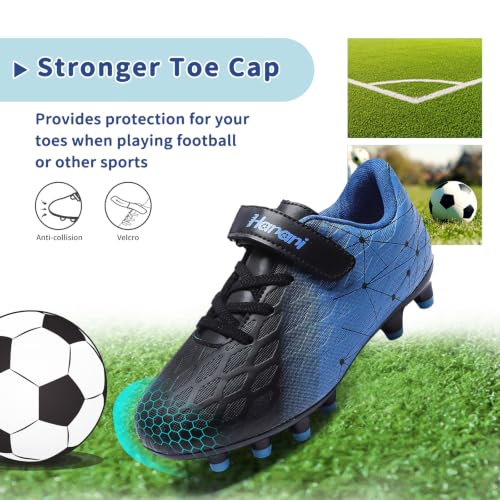 Hanani Kids Boys Girls Soccer Cleats 13 Little Kid Black Blue FG/AG Indoor Outdoor Training Shoes