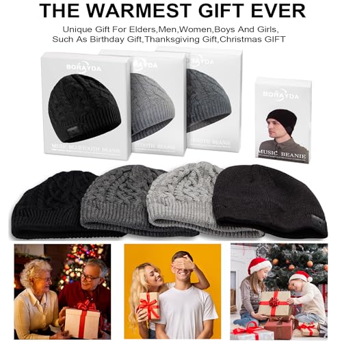 Borayda Bluetooth Beanie 18H HD Stereo, Built-in Mic, Black (Men/Women) Christmas Gift