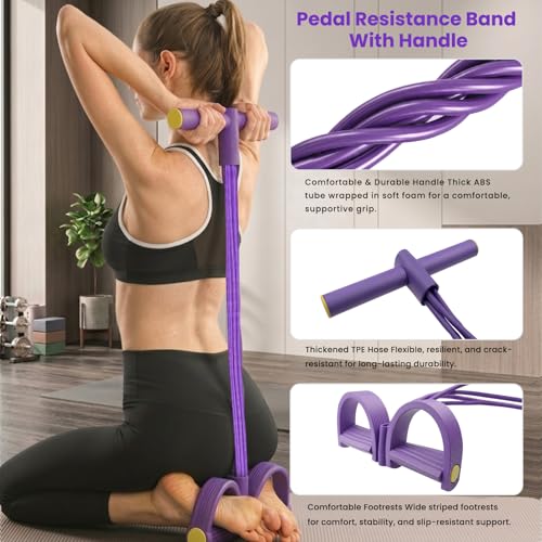 Pedal Resistance Bands with Handles for Full-Body Workout - Pink