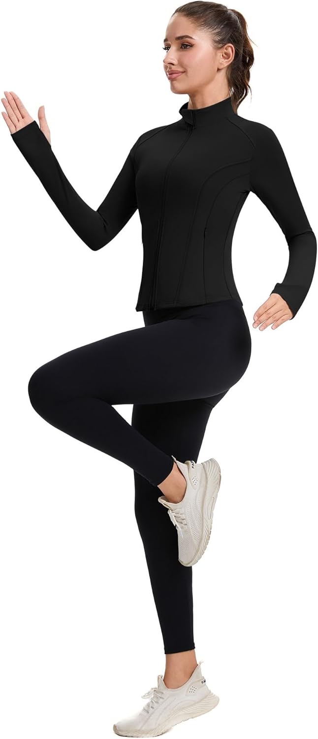 ZHENWEI Women's Workout Jacket - Full Zip Cropped Athletic Top with Pockets | Lightweight Slim Fit