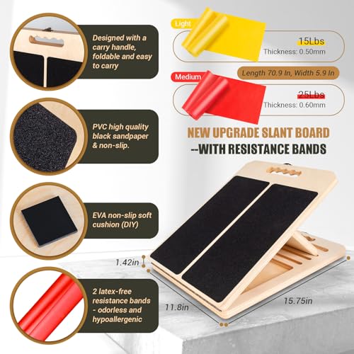 Calf Stretch Slant Board with Resistance Band - Black