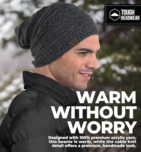 Slouchy Oversized Beanie Hat - Warm Winter Beanie for One Size - Black Gray