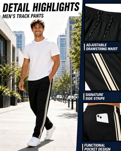 Men's Baggy Open Bottom Sports Sweatpants with Side Stripes