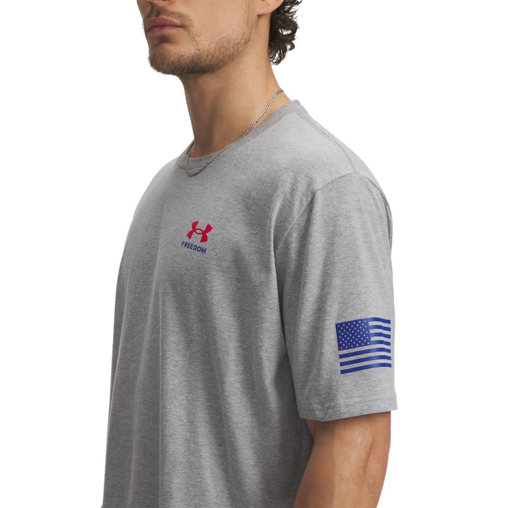Under Armour Men's Freedom Flag Short Sleeve T Shirt, (036) Steel Light Heather / / Red, 4X-Large Tall