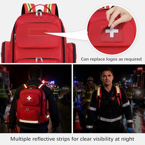 Large Red First Aid Backpack - Emergency Medical Supplies Bag