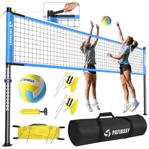 32FT Outdoor Volleyball Net Set - Adjustable Height, G-Blue & Black