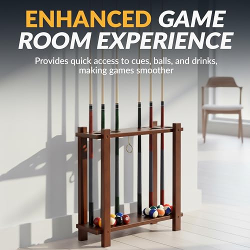 Classic Floor Billiard Cue Rack - Antique Walnut Finish