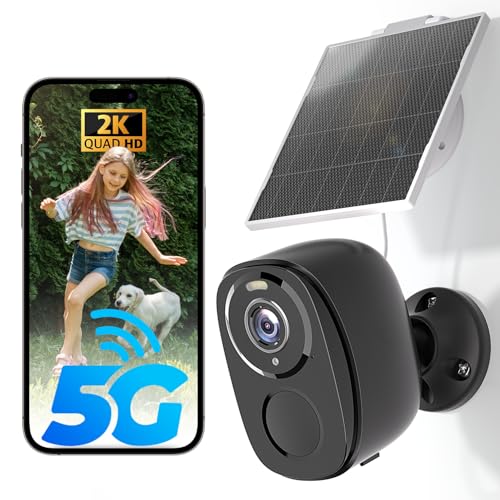 5G/2.4G Solar Security Cameras Wireless Outdoor, 2K Battery Camera w/Solar Panel,Siren Alarm,Color Night Vision, 2-Way Talk,Waterproof, Works/Alexa,No Monthly Fee,Wifi Camera for Outdoor Surveillance